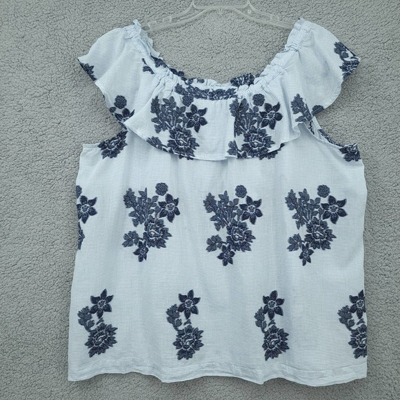 J. Jill XL Ocean Breeze Off the Shoulder Blue Floral Top - Picture 8 of 9